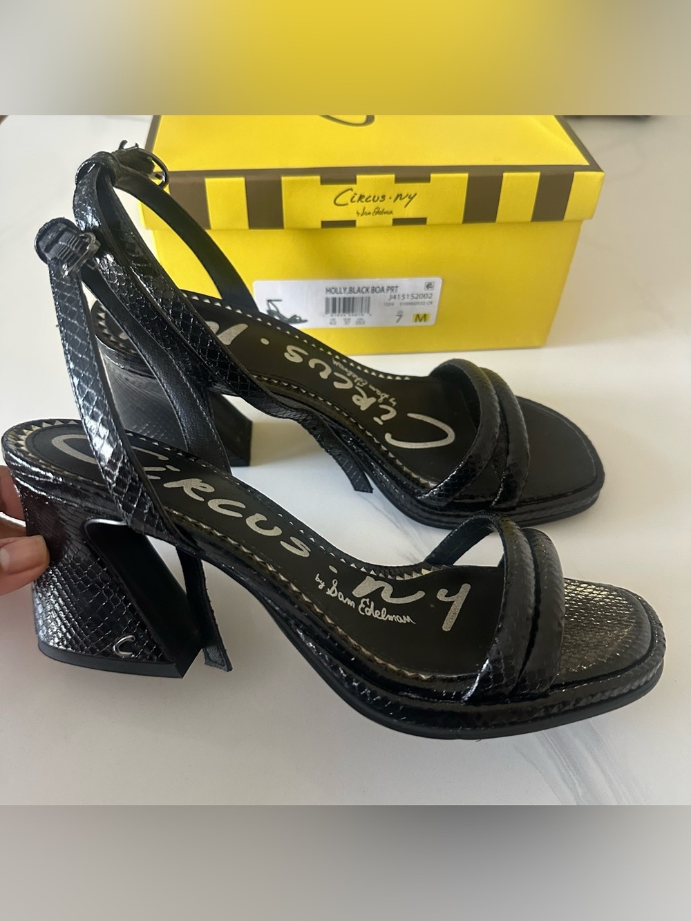 Circus by Sam Edelman Black Patent Block Heel Sandals with Slingback